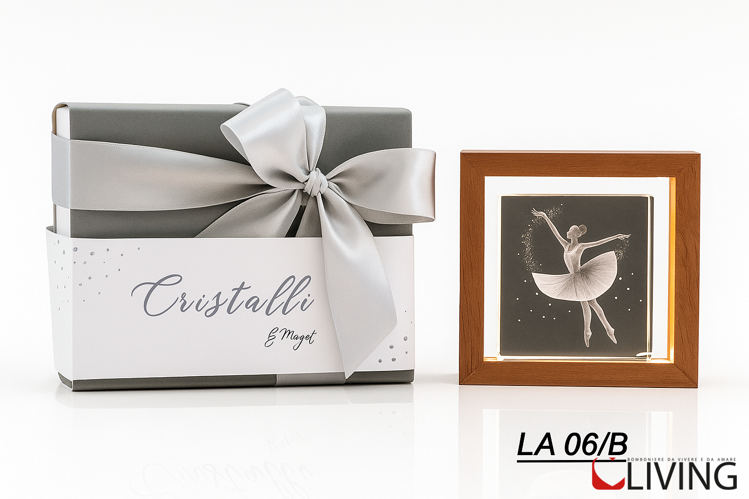 bomboniera teca legno con ballerina luce led