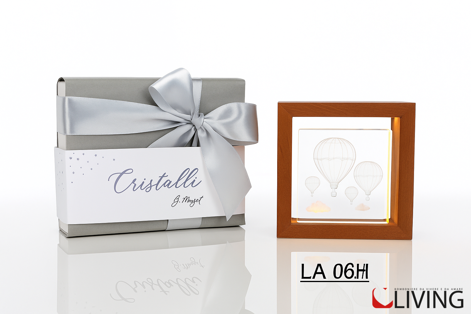 bomboniera teca legno con mongolfiera luce led