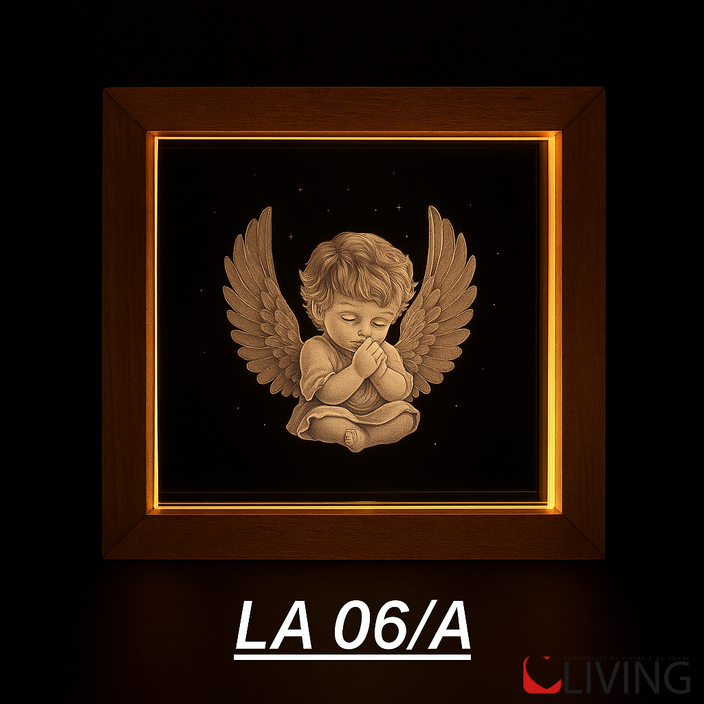bomboniera teca legno con angelo luce led