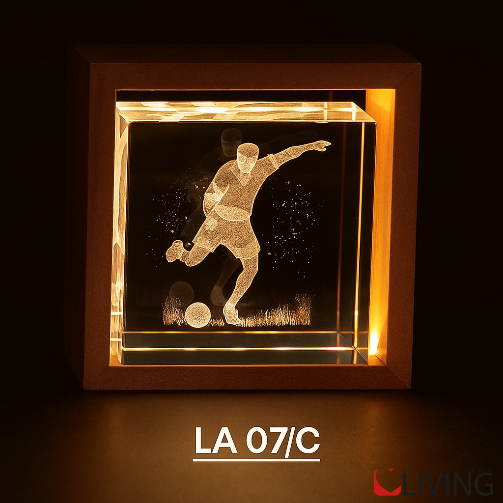 bomboniera teca legno grande con calciatore luce led