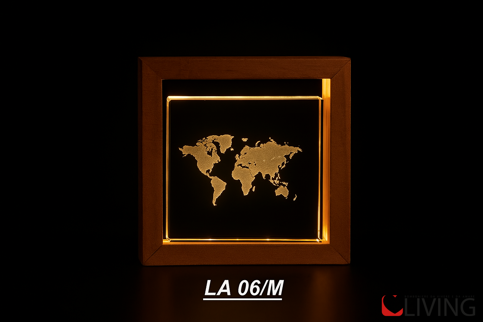 bomboniera teca legno con mappamondo luce led