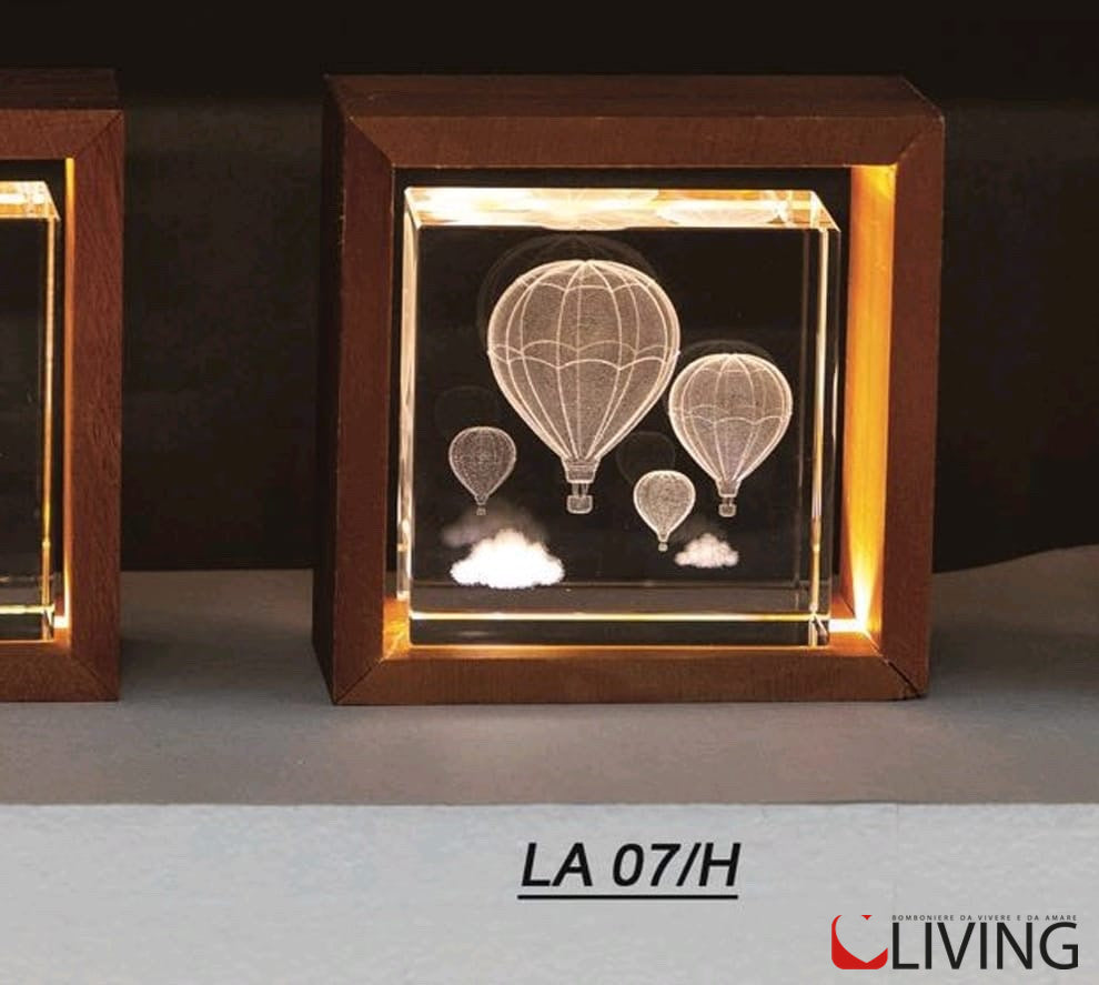 bomboniera teca legno grande con mongolfiere luce led