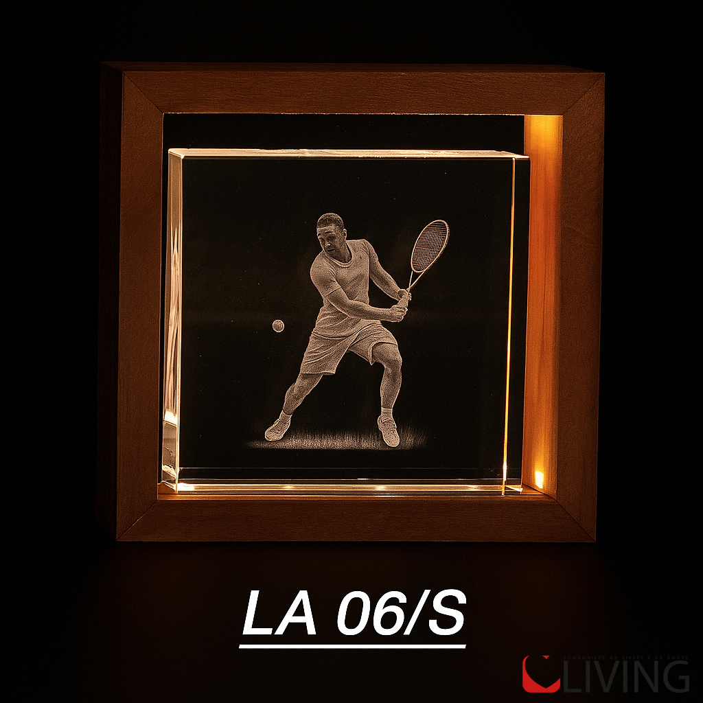 bomboniera teca legno con tennista luce led