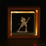 bomboniera teca legno grande con tennista luce led