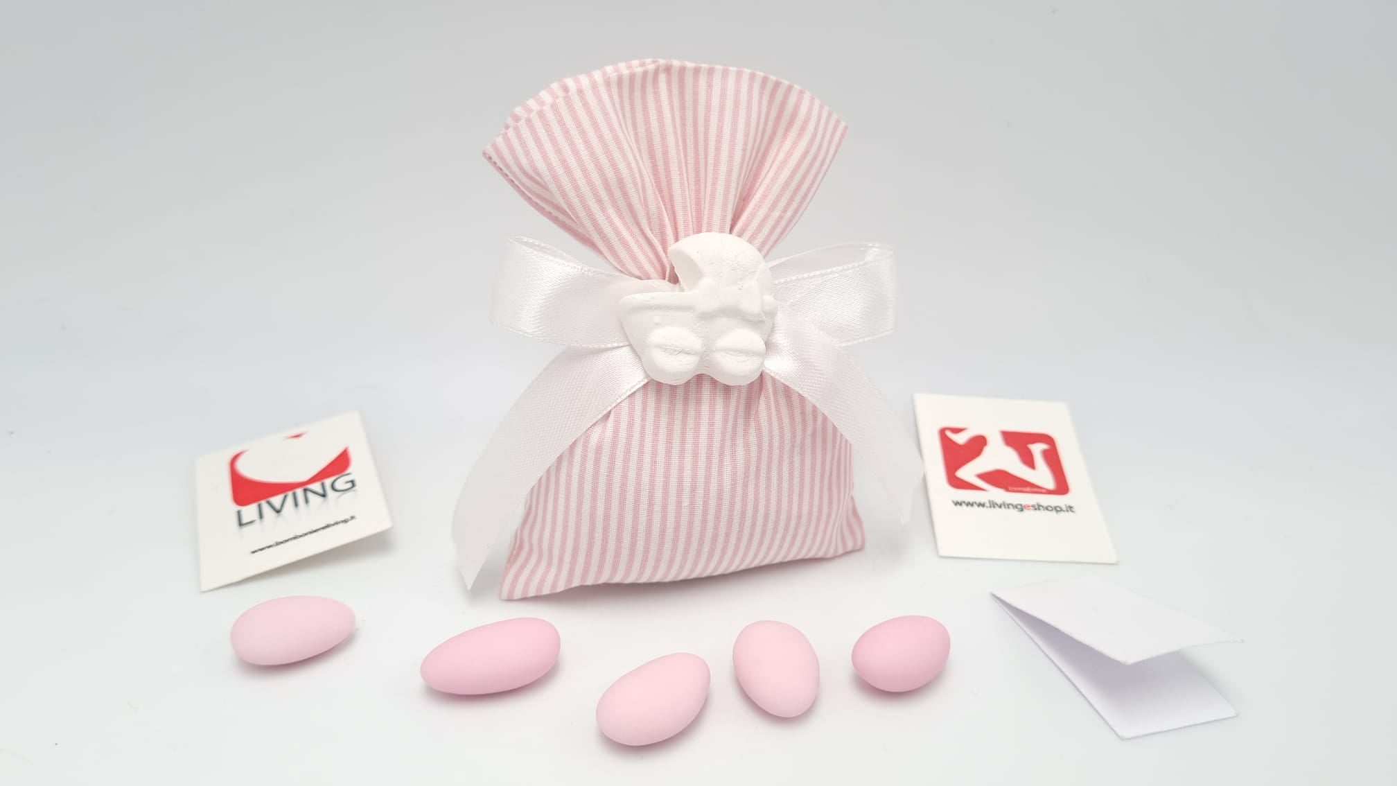 Sacchetto nascita e battesimo righe rosa