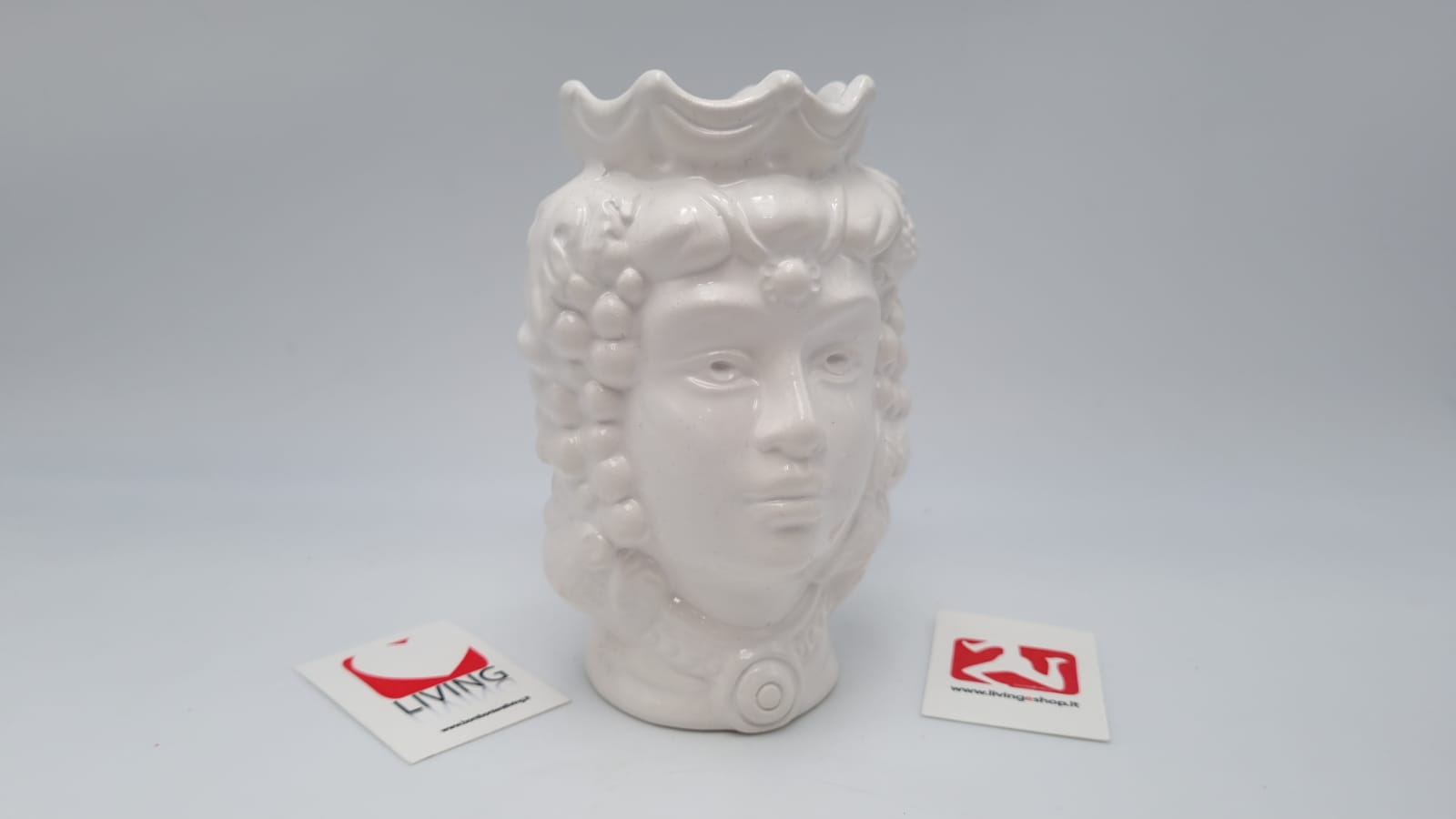 Bomboniera testa di moro donna ceramica di Caltagirone bianca 13cm