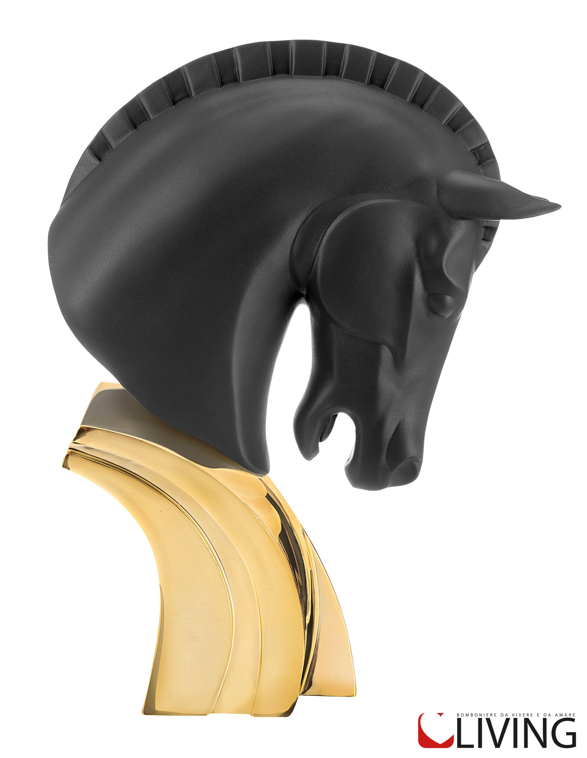 bomboniera testa di cavallo nera con base oro