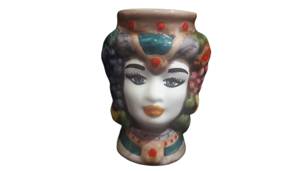 Bomboniera testa di donna in ceramica di Caltagirone colorata