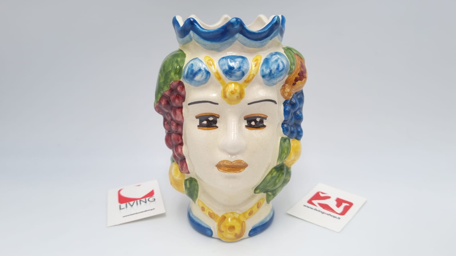Bomboniera testa di moro donna ceramica di Caltagirone colorata 13cm