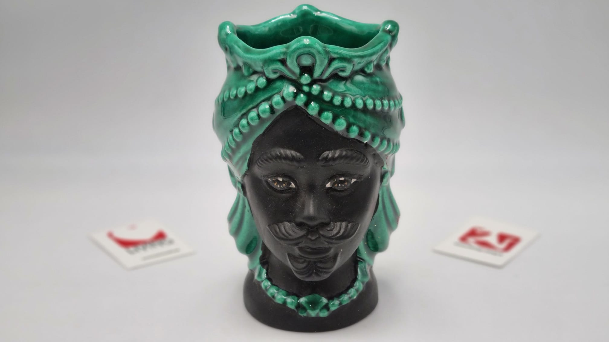 Bomboniera  testa di moro nera in ceramica di Caltagirone