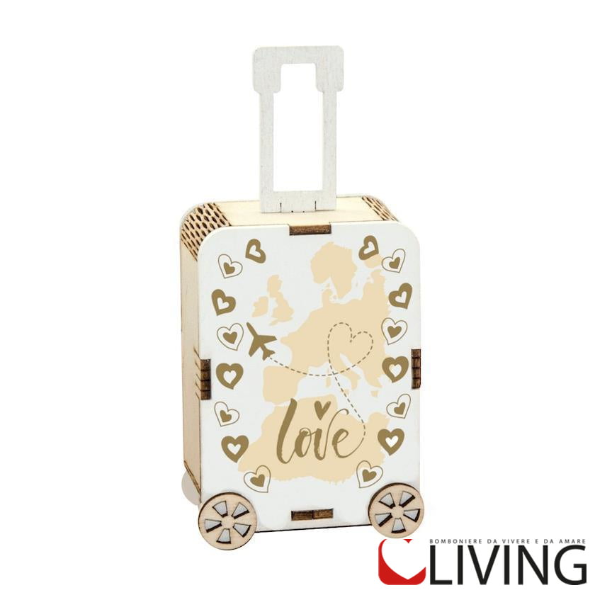 Bomboniera trolley in legno portaconfetti Love