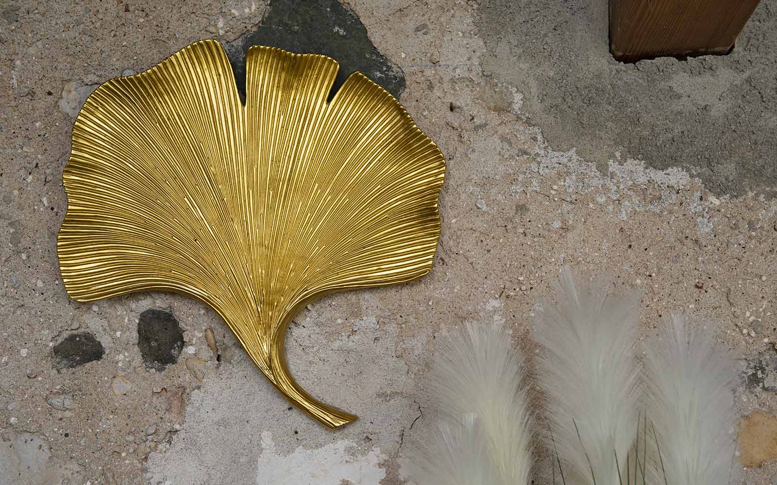 Addobbo tema Tropical chic foglia Gingko oro