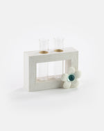 Vasetto Doppio Con Cornice In Legno Applicazione Fiore