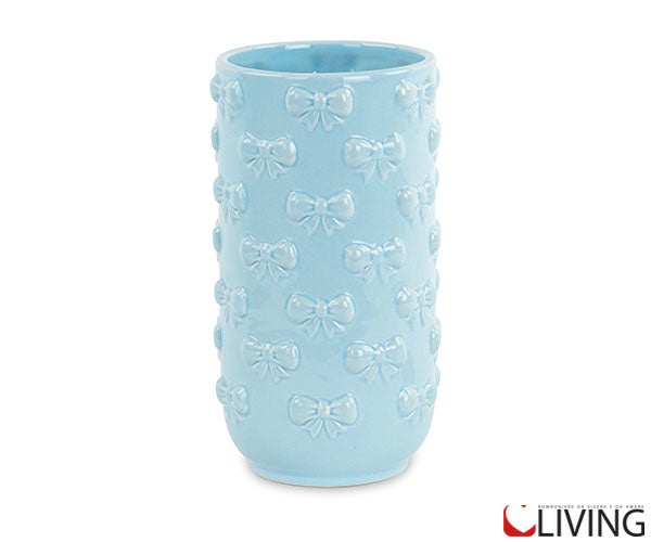 bomboniera vaso porcellana fiocchi celesti