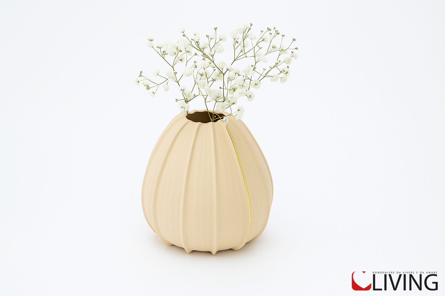 bomboniera vaso porcellana beige sabbia con scanalature verticali