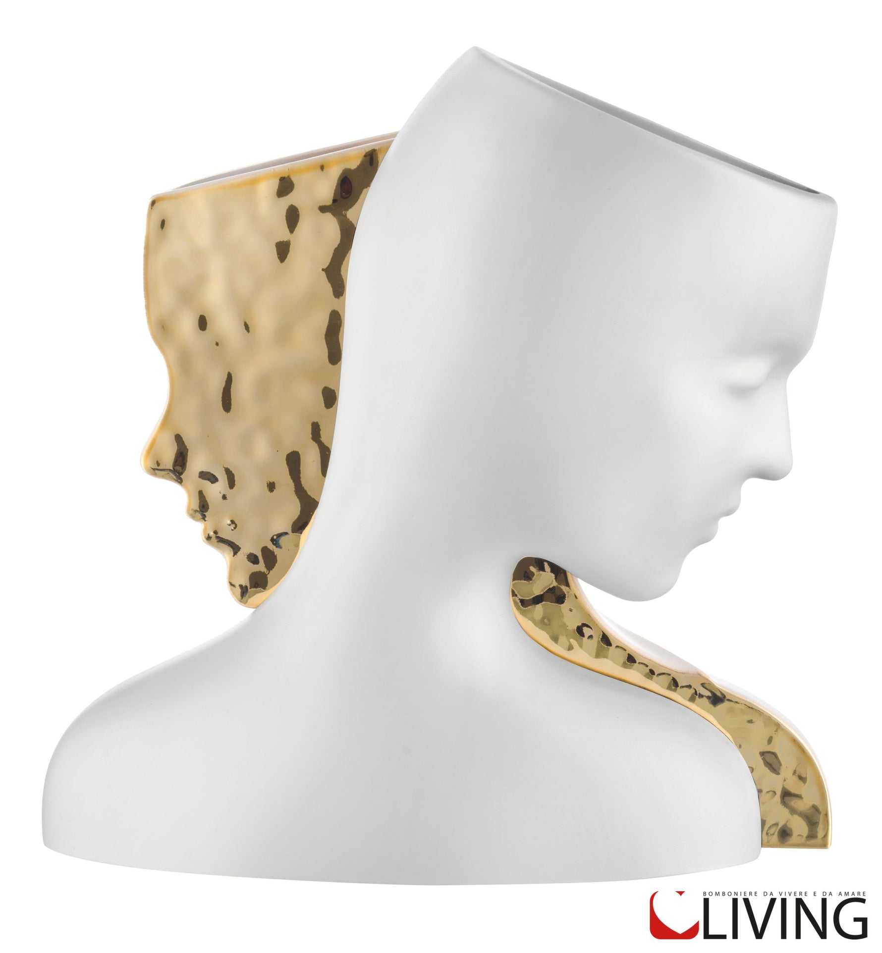 vaso coppia visi lui lei bianca e oro