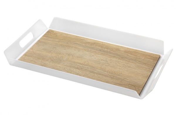 Vassoio grande in plex con base in legno tortora fiorato