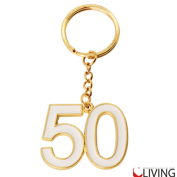 bomboniera portachiavi 50 bianco e oro